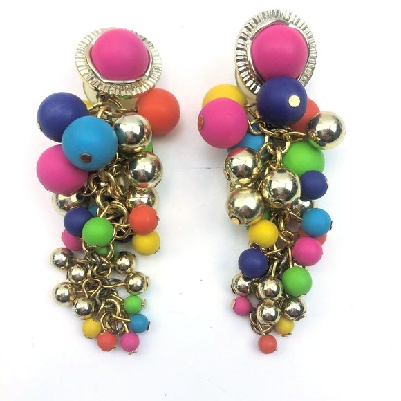 Colorful dangle cluster beads post earrings - Picture 1 of 2